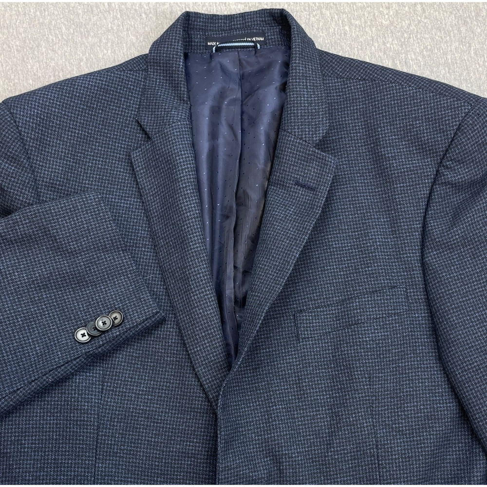 Tommy Hilfiger Blazer Men 40L Blue Houndstooth 2-Button Notch Label Lined Jacket